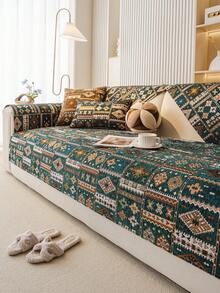 1pc Chenille Bohemian Style Sofa Cover, Non-Slip Back, Pet-Friendly, Machine Washable, All-Season, Holiday Decor Furniture Renovation Home Decoration. Suitable For 1/2/3/4 Seater Armrest Backrest - Green - View 7