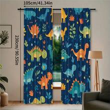 2pcs High Definition Digital Cute Cartoon Dinosaur Print Decorative Curtains, Polyester Material, Easy To Install, Rod Pocket Hanging, Semi-Transparent Privacy Protection, Machine Washable And Hand Washable, Suitable For Bedroom, Office, Kitchen, Living Room, Study, Home Decor. - Multicolor - View 14