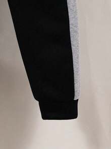 Young Boy Letter Print Colorblock Hoodie Jacket And Pants Casual Set - Black - View 6