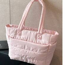 1pc Women's Solid Color Zipper Decor Shoulder Bag Large Capacity Zipper Opening With Compartment Tote Bag - Pink - View 8