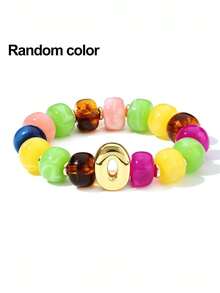 1pc Women's Rainbow Letter Beaded Bracelet, Colorful Resin Large Bead Elastic Bangle, A-Z English Letter Personalized Design, Stackable Fashion Accessory, Suitable For Daily Wear And Gifting - Multicolor - View 20