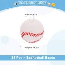 ビーズ 12mm スポーツボールビーズ アクセサリーパーツ クラフトネックレスブレスレットランヤード キーチェーン作り用 24個 ホワイトベースボール） - ホワイトベースボール + 15mm - チェックする 3