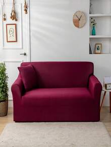 Solid Color Elastic Milk Silk Sofa Cover, All-Season Universal Dust-Proof Combination Sofa Slipcover, Comes With 1 Matching Pillowcase - Burgundy - View 9