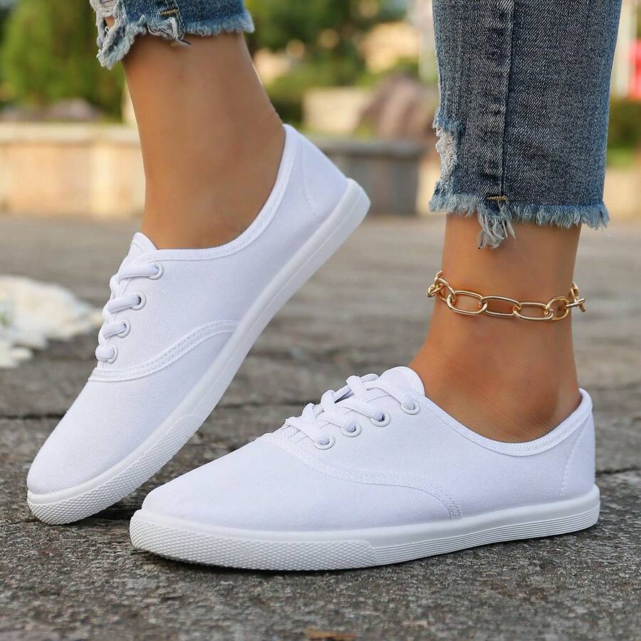Lightweight Casual Sports Shoes, Lace-Up Low-Top Comfortable Walking Shoes, Versatile Daily Commute Shoes - White - View 1