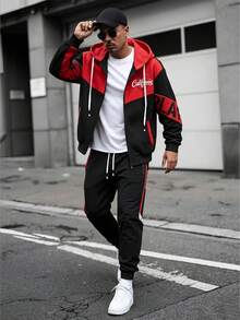Men's Spring/Autumn Lightweight Loose Minimalist Casual Fashion Outdoor Sports Jacket & Pants Set - Black - View 1