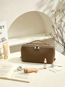 1 Stück PU-Leder Wickeltasche, Wickelaufbewahrungstasche für Mama und Papa, flache offene Make-up-Tasche, Kosmetiktasche für Jungen und Mädchen, Schulanfang, Baby-Essential - Verschiedenfarbig - Übersicht 5