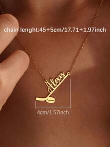 1pc Customized Gold Hockey Name Necklace, Casual Minimalist Sports Style, Personalized Sports Ball Series Name Pendant, Unique Gift For Hockey Fans, Sports Jewelry, Hockey Players, Hockey Enthusiasts, Autumn Fashion Jewelry, Daily Wear - Multicolor - View 3
