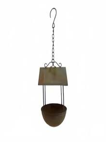 Vintage Rusty Metal Hanging Bird Bath With Canopy, Outdoor Garden Tree-Mounted Wild Bird Water Basin, Durable Retro Garden Decor, Attracts Wild Birds - A - View 5