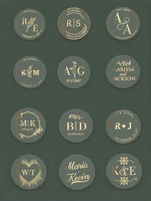 1/10/20/40/80/160/320pcs Custom Gold Foil Botanical Wedding Stickers, Personalized Gold Wedding Favour Labels, 4-6cm,Various Patterns,Clear Wedding Envelope Seals,Clear Wedding Stickers With Gold Foil,Infinity For Wedding Favors, Cups Labels Stickers - Multicolor - View 2