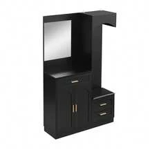 Modern Compact Wardrobe With Shoe Cabinet And Mirror, Black - 黑色 - 查看 2