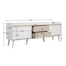 TV Stand With Two Drawers, TV Table, Low TV Board With Two Sliding Doors. Black And Natural Wood - 白色 - 查看 8