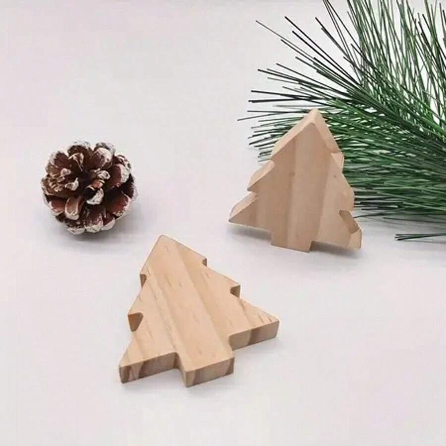 2件裝自然色3D聖誕樹小雕像,聖誕家居裝飾擺件 - 彩色 - 查看 1