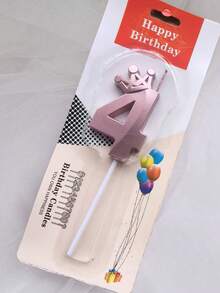 1 件创意彩色皇冠和数字生日蜡烛，生日派对装饰 - 粉色 - 查看 5