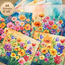 24 ark 6*6 tum dekorativt akvarellpapper med vårvilda blommor, färsk collagebakgrund med prästkragar och tulpaner för scrapbook, vårjournal, blommiga inbjudningar, presentask och mjuk heminredningsbakgrund - Fyrkant - Visa 4