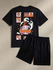 Strevion SCOOBY-DOO Men's Cartoon Pattern Short Sleeve T-Shirt And Drawstring Pocket Casual Shorts Set - Multicolor - View 4