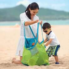 Children's Beach Toy Storage Mesh Bag, Sand-Proof Tote Bag, Suitable For Shell Collecting And Tide Pool Exploration, Family Beach Trip Essential - Blue-edged Pink Mesh - View 2