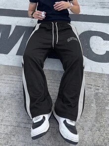 1pc Men's Minimalist College Style Creative Typography Print Straight Leg Loose Casual Sports Long Pants - Black - View 3