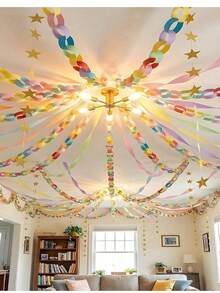 300/100pcs Colorful Glossy Paper Chain DIY Craft Materials, Suitable For Back To School, Birthday, Wedding, Baby Shower Party Ribbons, Classroom Crafts, Origami Stars And Gift Wrapping, Easy To Use Decorative Strips, 1 Roll Of Tape - View 6