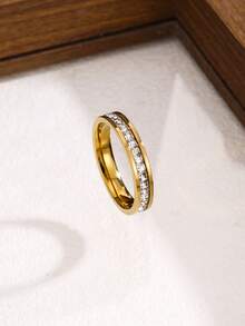 5pcs 18K Gold Plated Exquisite Luxury Sparkling Ring Set, Stainless Steel Jewelry Set, Multiple Sizes Available, Solves Your Size Anxiety, Waterproof, Wear-Resistant, Hypoallergenic, Suitable For Women's Daily Wear, Party, Gift, Vacation, Fashion Jewelry - Yellow Gold - View 6