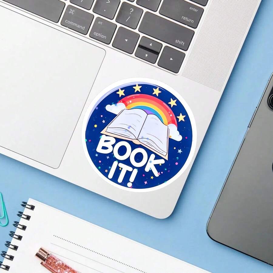 1PC Retro 80s Bookworm Sticker, Book It Pizza Party Slogan Vinyl Decal For Laptop Water Bottle Notebook, Waterproof Bookish Decal Sticker, Aesthetic Stationery Journaling Scrapbook Accessories Gift For Readers - S2265 - View 1