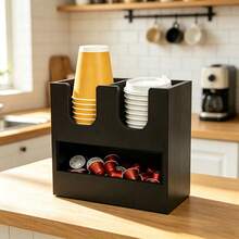 IDUK 1PC Wooden Coffee Pod Storage Rack, Countertop Cup And Lid Organizer, Coffee Accessory Storage Box For Kitchen Bar, Open Classification Storage Rack For Condiments In Restaurant Breakroom - Black - View 2