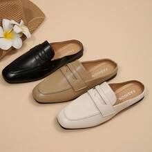 Women's Minimalist Solid Color Loafer Mule Shoes, Casual Commute Flat Closed-Toe Slip-On - Black - View 6