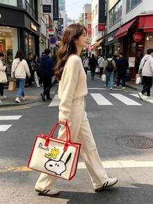 Canvas Tote Bag New Snoopy Women's Handbag Large Capacity Student Tutoring Bag Crossbody Bag, Suitable For Daily Outings, Work, School And Shopping - A - View 2