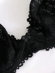 女款時尚花卉蕾絲鋼圈三角罩杯內衣 - 黑色 - 查看 6