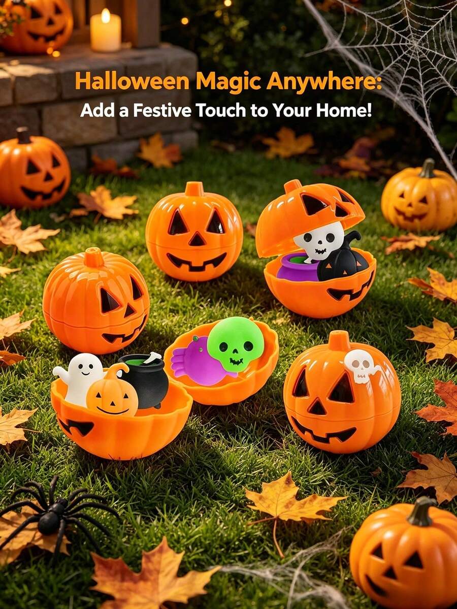 15/10/1pc Halloween Pumpkin Shell Candy Box, Pre-Filled Plastic Pumpkin, Halloween Candy Filler, Refillable Candy, Toys, Open-Style Thanksgiving Party Toys Prank Gifts Candy Box, Halloween Party Gifts - Multicolor - View 1