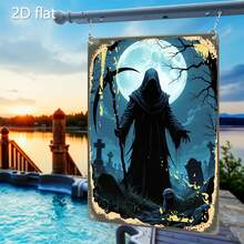 2D Flat, 1pc Gothic Grim Reaper Graveyard Wall Art- Tinplate Metal Sign with Full Moon tombstones, 20.32x30.48 cm IndoorOutdoor Halloween Decor, Spooky Gothic Home Decoration, Eerie Night Scene, Rustic Finish, 2D Flat, Perfect for Room Decor - 1PC - Übersicht 7