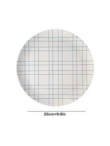 1pc Bamboo Fiber Material Double Line Plaid Plate, Breakfast Fruit Plate, Dessert Salad Plate, Baby Complementary Food Plate - Multicolor - View 9