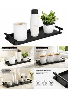 Practical Storage Tray, Suitable For Bathroom And Kitchen Countertop Organization, Rustic Farmhouse Style Decorative Tray, Suitable For Living Room, Bathroom, Kitchen Dining Table, Serving Tray And Home Decor - One Size Fits All - View 5