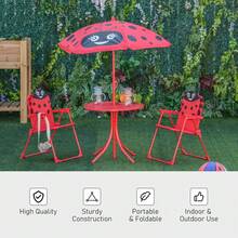 Folding Picnic Table Chair Set W/ Parasol, Red - T0001-01-04587 - View 9