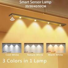 1 pezzo Luce con sensore di movimento intelligente, striscia LED ultra sottile, ricaricabile USB, dimmerabile a 3 colori, lampada da parete senza fili per cucina, armadio, mobile, scarpiera, camera da letto - striscia LED - Visualizzare 9
