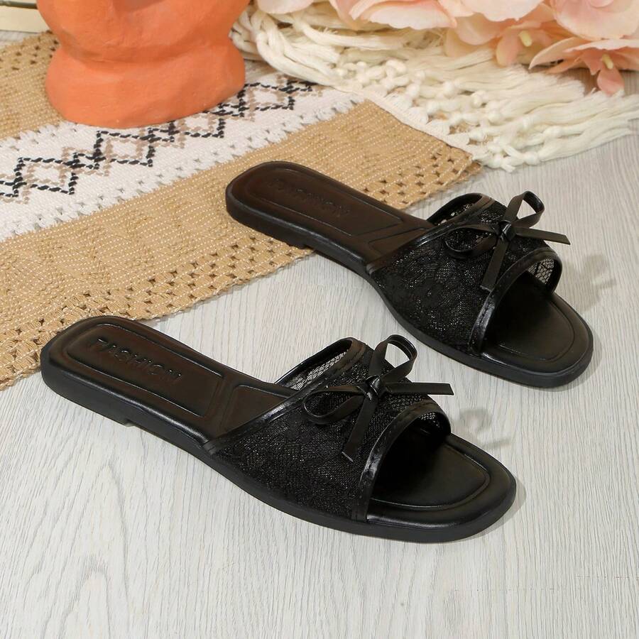 Elegant Women's Sandals – Lightweight, Breathable, Open Toe, Built-In Comfortable Embossed Massage Insole Slippers, Suitable For Women's Beach, Party, Outdoor Walking, Travel Wear - Black - View 1