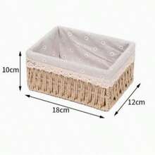 Caja de almacenamiento de ratán tejida, Cesta de almacenamiento tejida, Caja organizadora de paja tejida, Caja de almacenamiento para entrada, sala de estar, mesa de café, llaves, aperitivos, juguetes, artículos diversos, cosméticos, Cesta de almacenamiento multiusos adecuada para baño, dormitorio, sala de estar, Cesta de regalo decorativa - Caqui - Ver 8