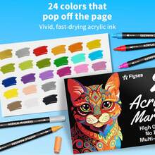 Flysea Dual-Tip Acrylic Paint Marker Set, 24pcs/36pcs/48pcs, 24 Colors/36 Colors/48 Colors, Suitable For Wood, Canvas, Stone, Rock Painting, Glass And Ceramic Surfaces, DIY Craft Art Supplies And Back To School Essential Stationery - Sets - View 12