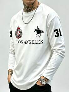 Men's Retro Western Equestrian LA Letter Graphic Long Sleeve T-Shirt - White - View 1