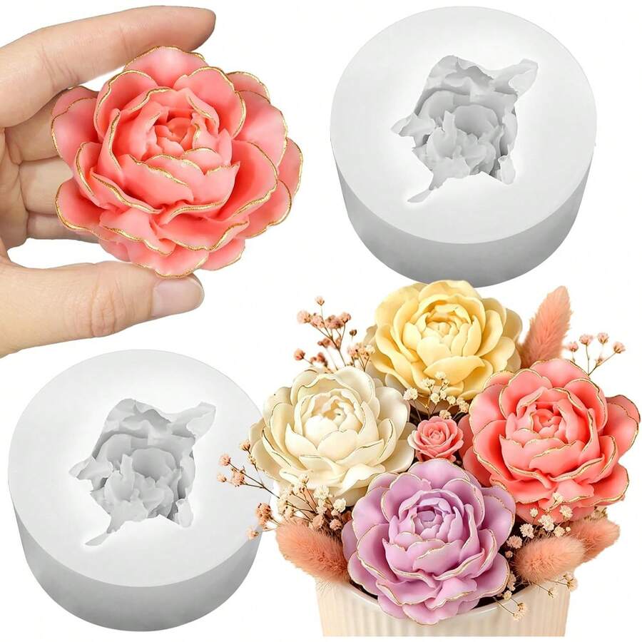 茉莉花矽膠蠟燭模具 2入，茉莉花矽膠模具，適用於樹脂翻模、製作花朵造型車用香氛蠟燭與手工皂、環氧樹脂翻模與石膏手工藝、DIY書架裝飾 - 花 - 查看 1