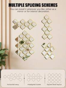 4PCS Combination Extra Long Wall Mirrors Sticker - Skinny 12.5*70CM / 4.9x27.6 Inch Handmade Tear Drop Design With Gold Foil Finish, Wrought Iron Frames For Narrow Spaces, Tear Drop Mirror Wall Decor - Multicolor - View 9