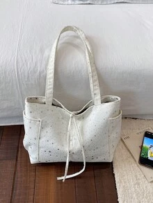 女款大容量高級手提包，時尚百搭休閒極簡通勤單肩托特包 - 白色 - 查看 9