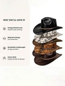 4 Styles Women's & Men's Unique Fashion Leopard Print Cowhide Brim Vintage Windproof Rope Wide Brim Hat, American Western Cowboy Hat Style, Men's Hat, Women's Cowboy Hat, Beach Essential, Women's Headwear Hat Camouflage Army, Women's Beach Hat V, Suitable For Daily Wear, Parties, Western Theme Events, Gatherings, Role Play, Graduation Ceremonies, Masquerade Balls, Festivals, Birthday Celebrations, Concerts And More - Multiple Styles - View 7