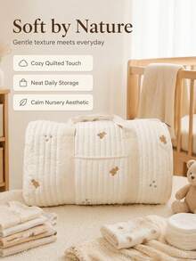 1pc Beige Large Capacity Shoulder Bag With Embroidery, Mommy Maternity Organizer Bag For Outings - Beige - View 9