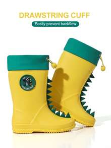 GentleChild Kids Dinosaur Rain Boots Black Red Drawstring Waterproof Non Slip Shoes For Boys Girls School Garden Puddle Outdoor - Yellow - View 2