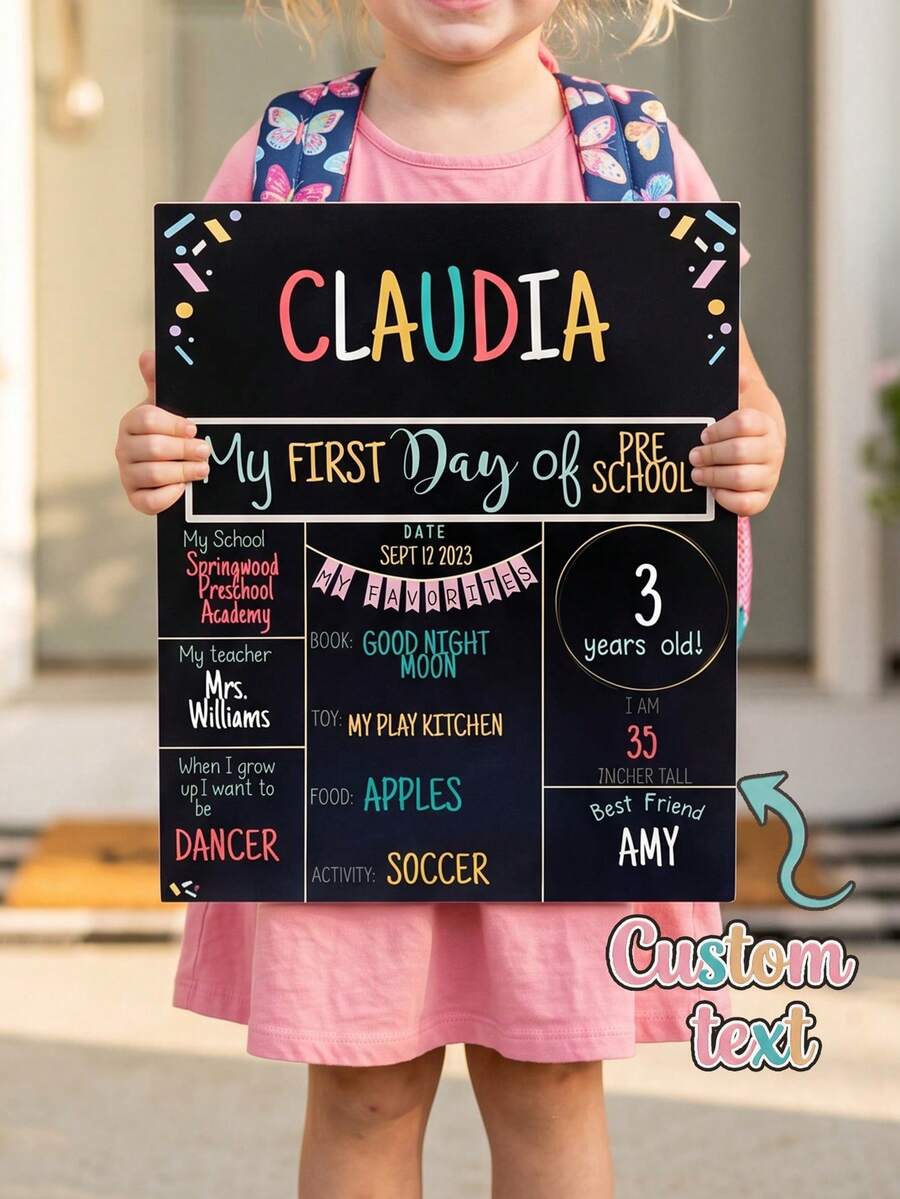 1pc Personalized Name Black First Day Of Back To School Photo Prop Sign, Custom Back To School Photo Prop Keepsake Souvenir Gift For School - Multicolor - View 1