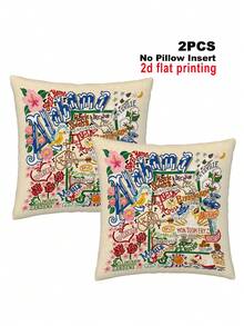 1/2/4PCS Faux Embroidery Print Super Soft Travel Souvenir Pillowcase, City Landmark And Cultural Symbol Full Print Design, Suitable For Bedroom, Living Room, Sofa And Other Home Decor, Personalized Decorative Item With Zipper Closure, Machine Washable - Perfect For Home And Office Decoration, Single-Sided Print, Pillow Insert Not Included - Red - View 12