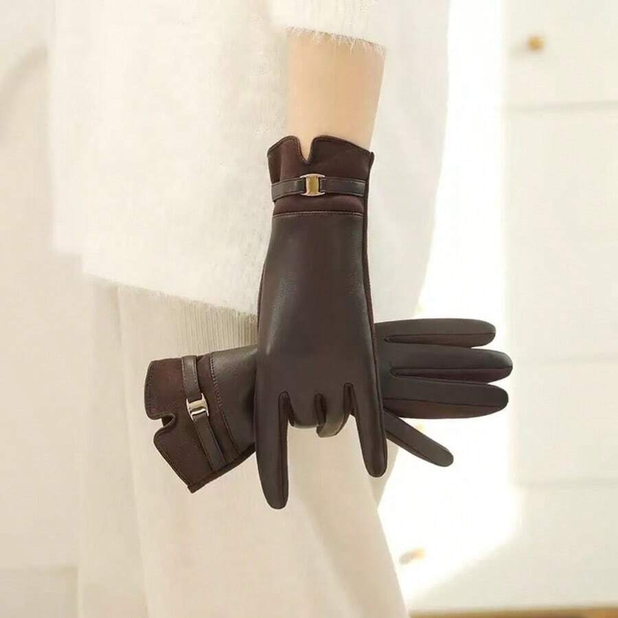1 Pair Elegant Solid Color Casual Women's Gloves, Mature And Sophisticated, Suitable For Outdoor Sports And Leisure, Autumn/Winter - Brown - View 1