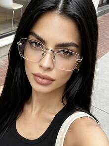2Pcs Women Frameless Square Fashion Glasses,Gold Silver Metal Temples,Daily Office Commute,Study,Reading,Party,Vacation,Minimalist Eyewear Accessory - Multicolor - View 4