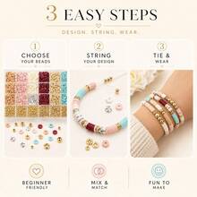 1400Pcs Soft Bohemian Style Polymer Clay Beads Set - Mixed Shapes With Hollow Details - DIY Jewelry Making & Friendship Bracelets - 24 Grids - View 4