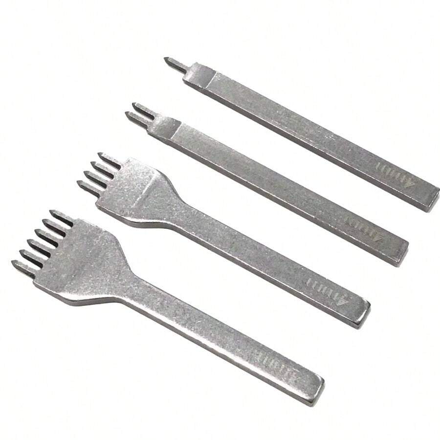レザークラフト 道具 工具 菱目打ち 4mmピッチ 1+2+4+6歯 約104g 4本セット - シルバー - チェックする 1